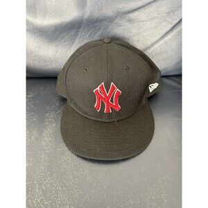 New Era 59Fifty Black Red Logo New York Yankees Hat Cap Fitted Size 8